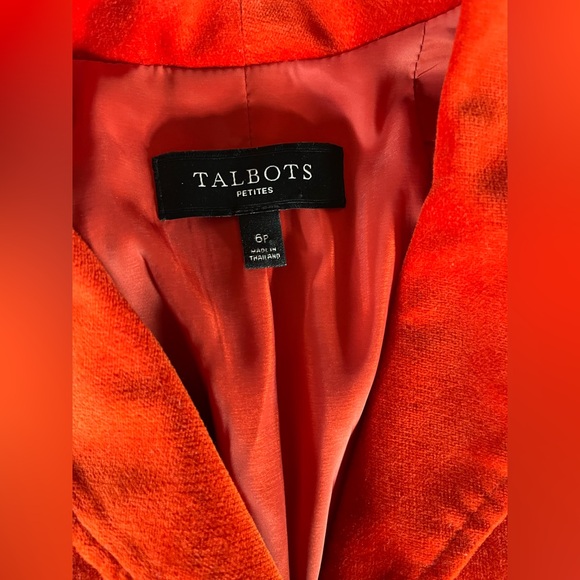 Women’s Talbots Blazer Burnt Orange Velvet Lined Jacket with Leather Buttons 6P - Picture 2 of 10